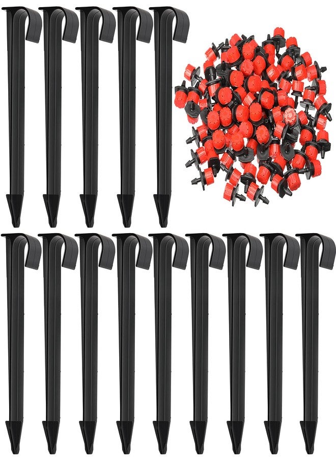 Honoson 30 Pack 1/2 Inch Irrigation Tubing Hold Down Anchor Stakes Drip Support Hoses Stakes with 50 Pcs 360 Degrees Adjustable 1/4 Inch Irrigation Drippers Sprinklers for Garden Patio Lawn(Red) - Image 1